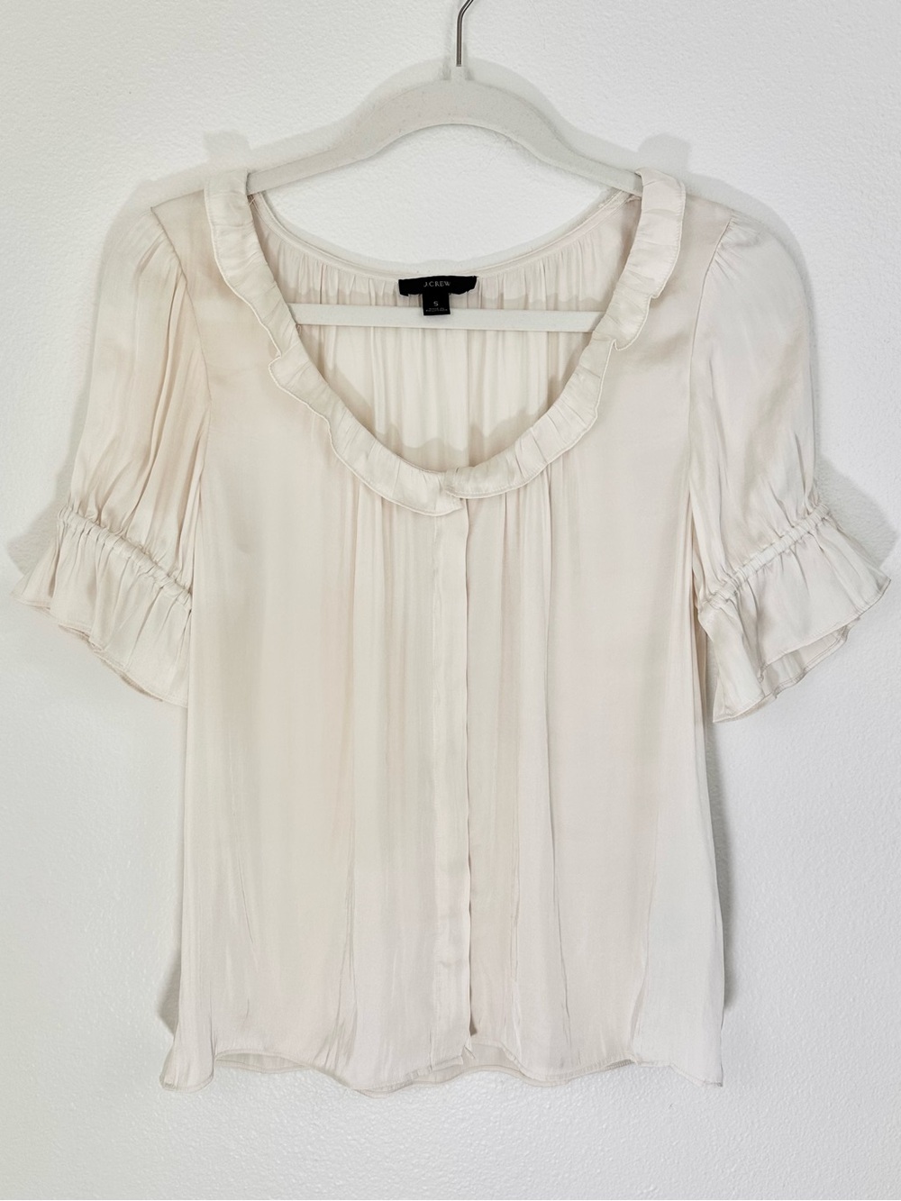 J.Crew Blouse Ruffle Featherweight Satin Scoop Neck Top | Small |